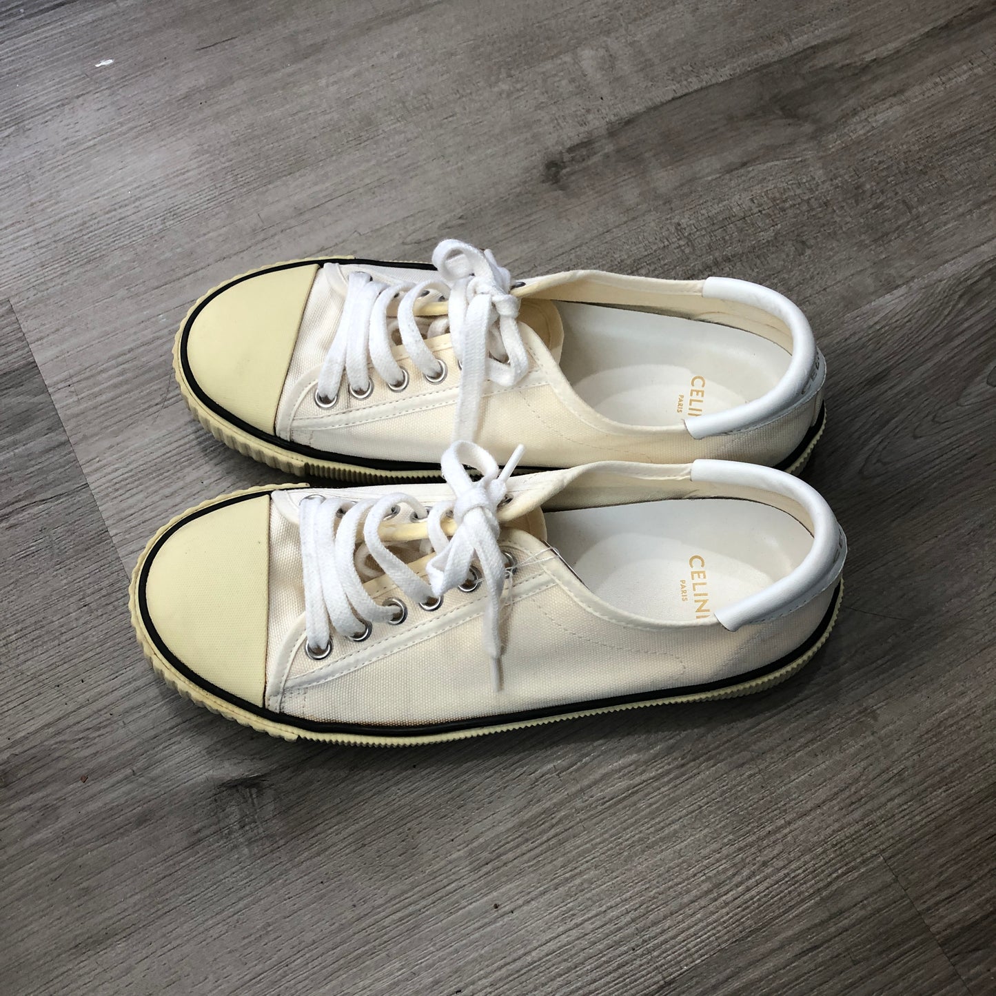 Celine Women's White Canvas Lace-Up Sneakers shoes 36
