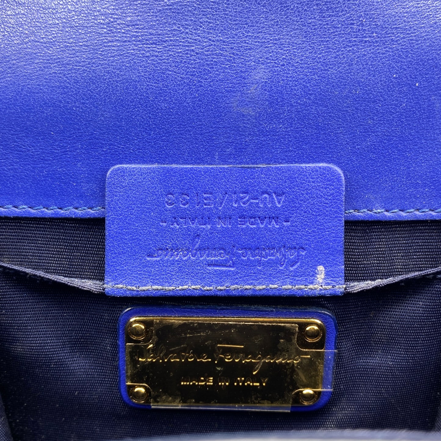 Salvatore Ferragamo Vara Bow Patent Leather Shoulder Bag Royal Blue