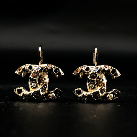 Chanel Gold-Tone Crystal CC Logo Earrings