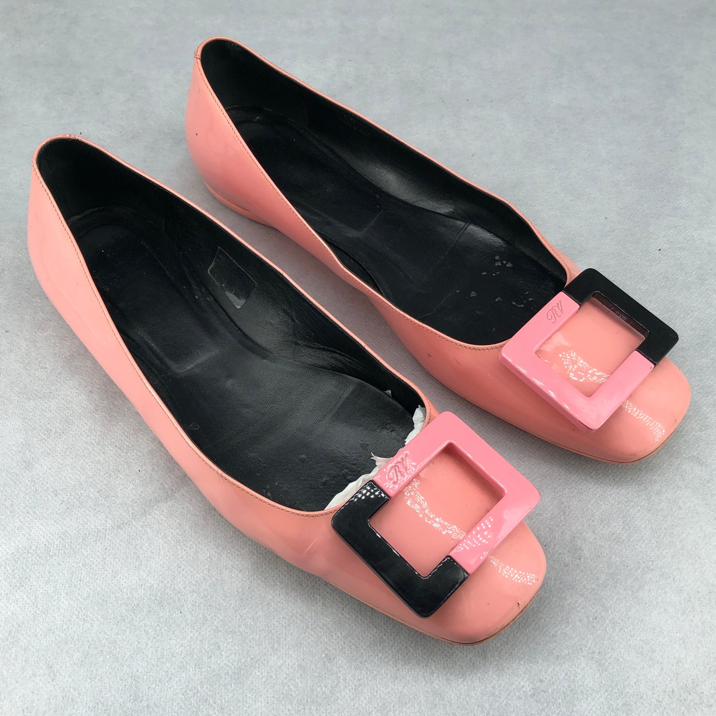 Roger Vivier Patent Leather Square Buckle Ballet Flats Size 40 Pink