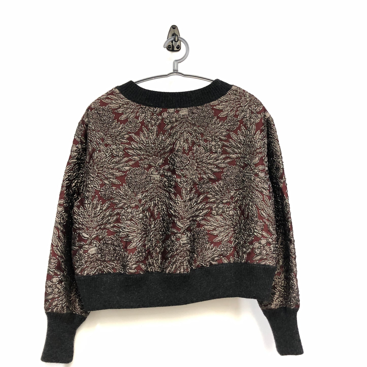 Dolce & Gabbana Claret Grey Black Jacquard Long Sleeve Knit Top Size 36