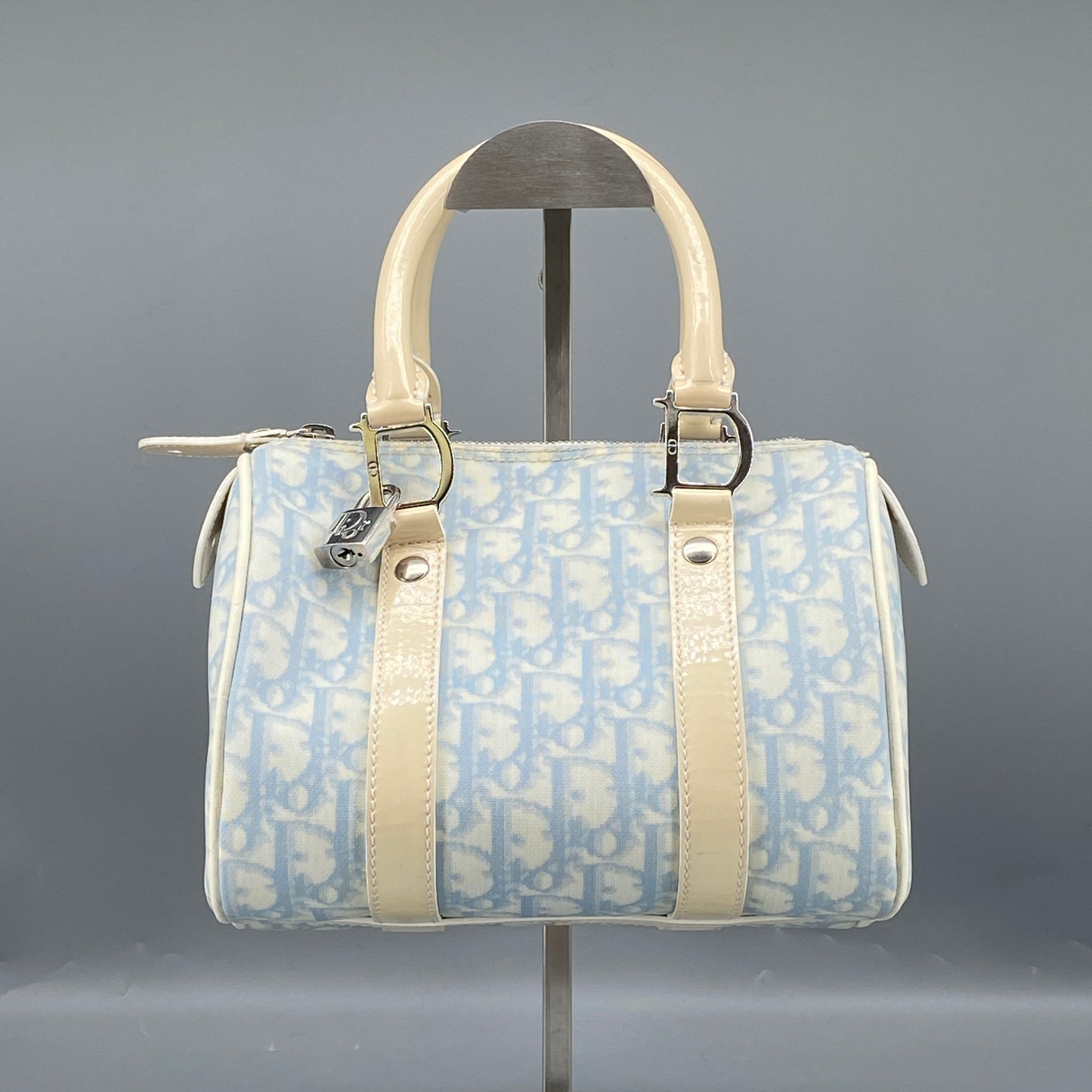 Christian Dior Vintage Oblique Boston Handbag cream/blue