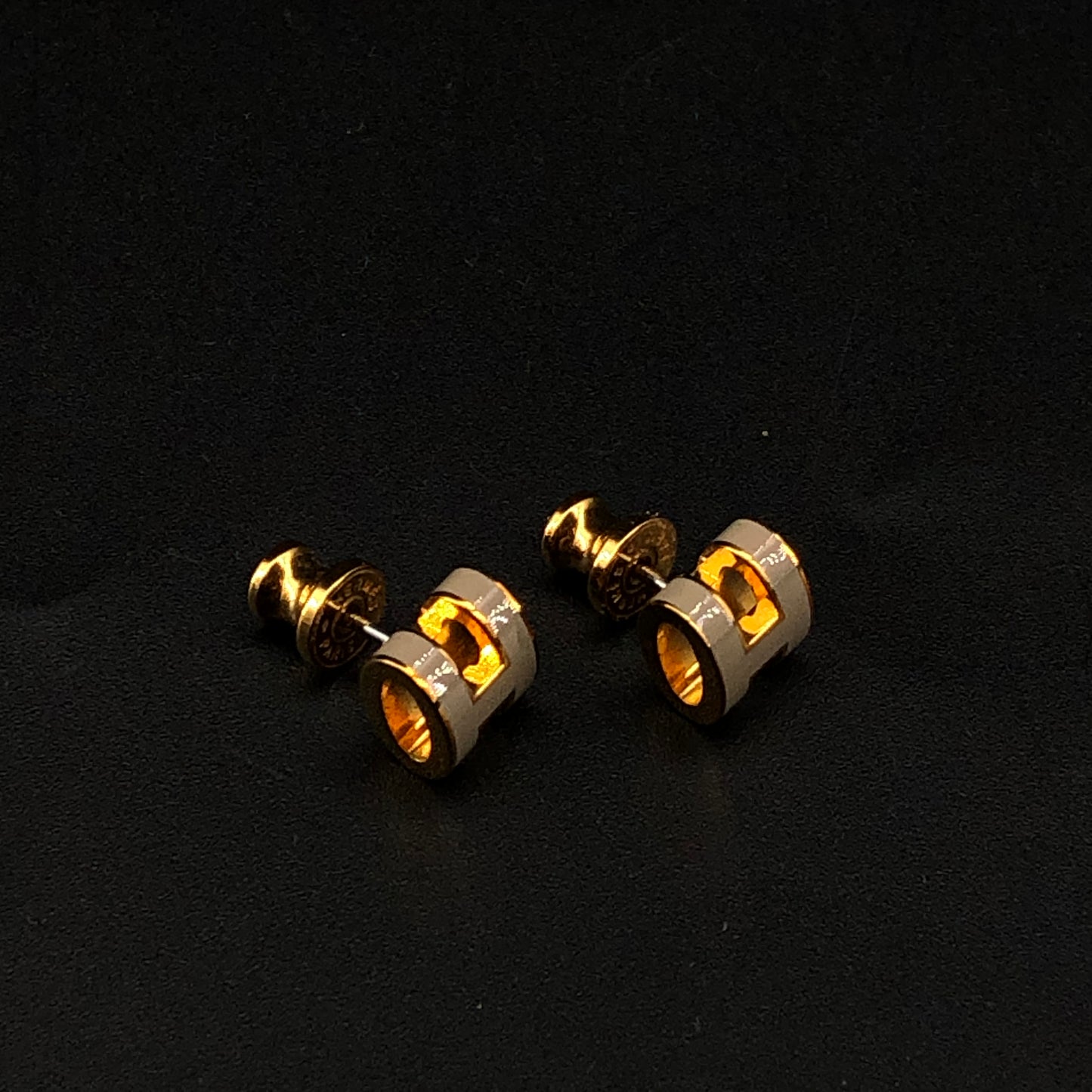 Hermes Etoupe H Enamel Stud Earrings