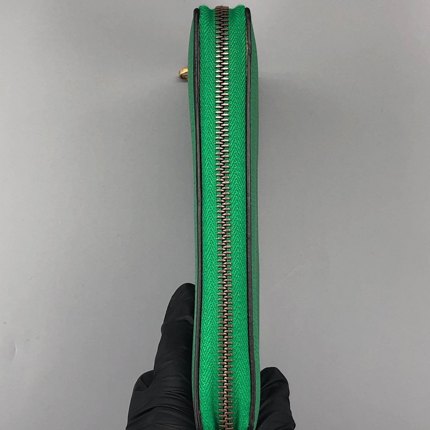Gucci Green Grain Leather Full Zip Around Long Wallet