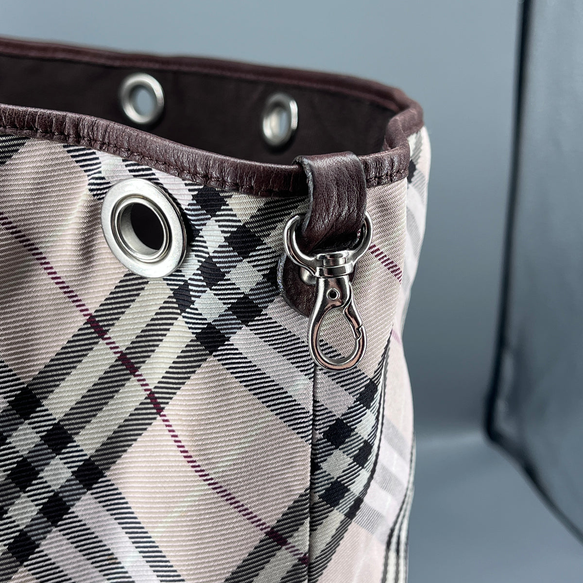 Burberry Beige Black White Check Tote Bag