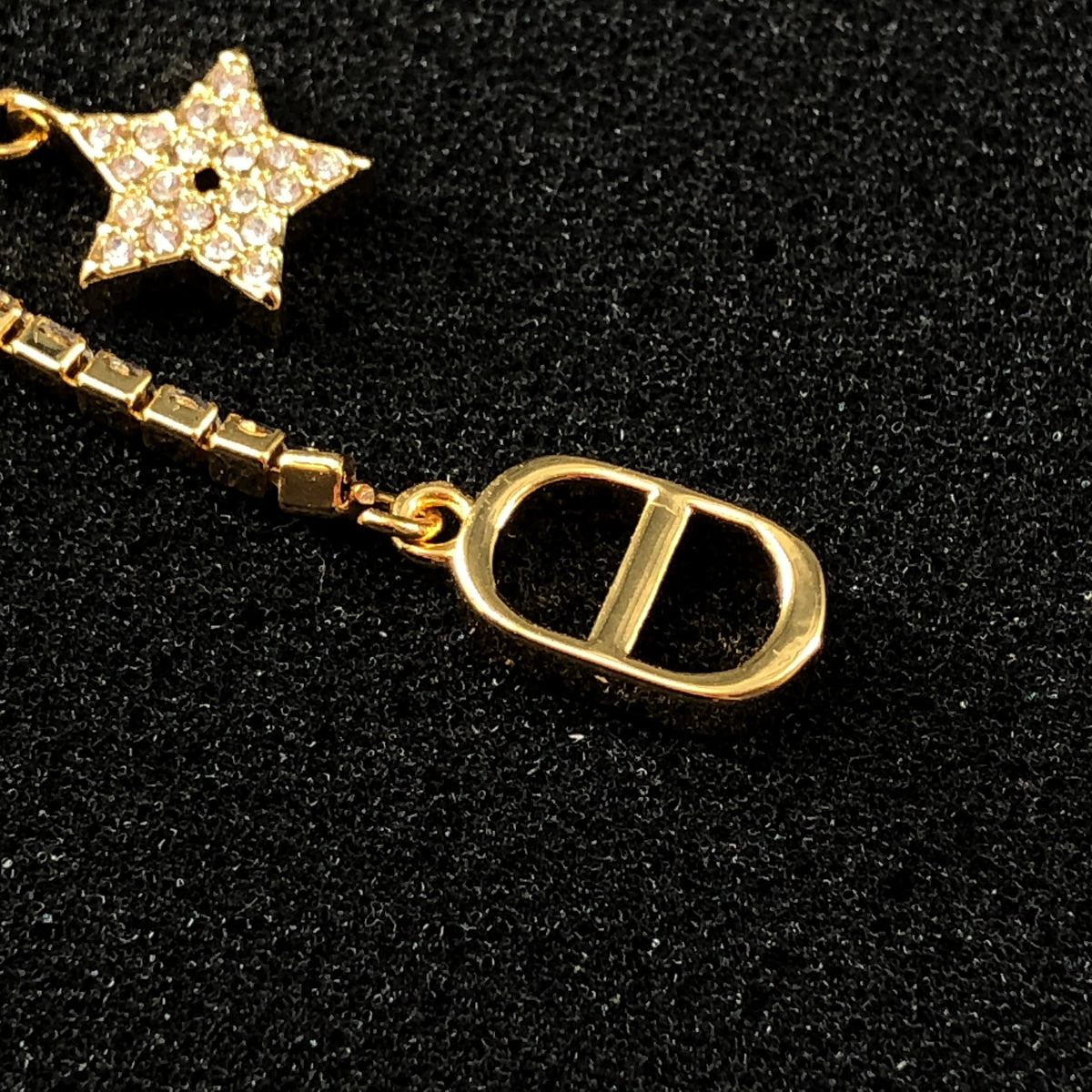 Christian Dior Gold Tone Pearl Star Crystal Drop Earrings