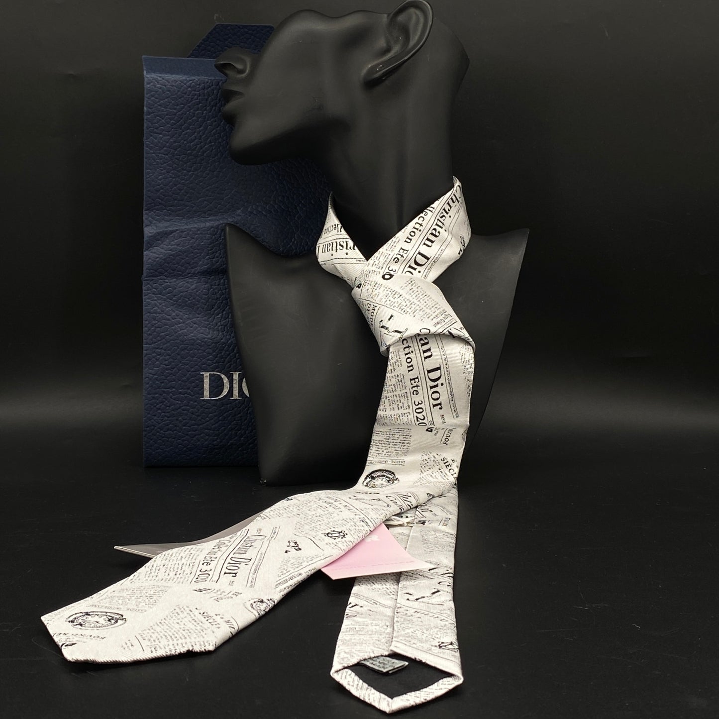 Christian Dior NWT Grey Newspaper Print Silk Tie