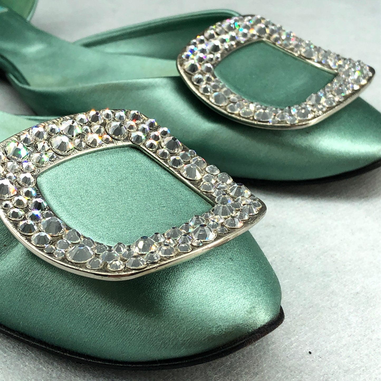 Roger Vivier Satin Buckle Flats Mint Green Women’s Size 36.5