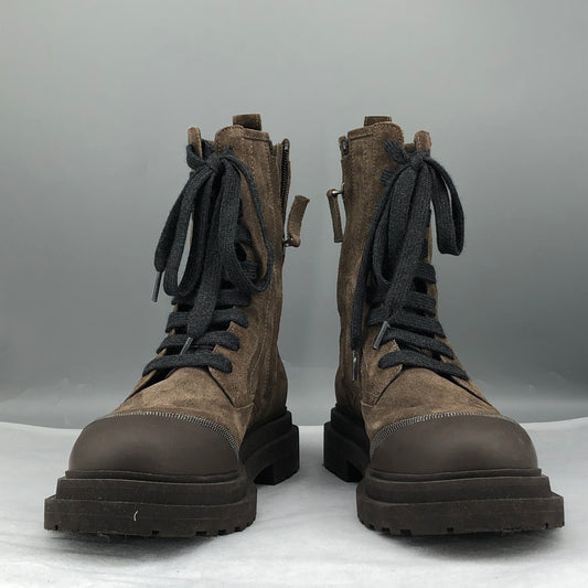 Brunello Cucinelli Suede Combat Boots 36.5 Brown