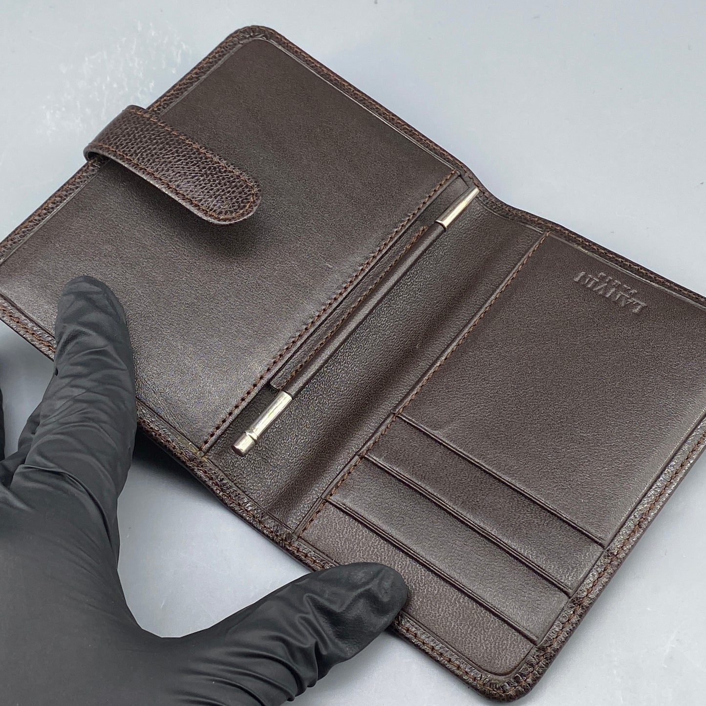 Lanvin Deep Brown Grain Leather Strap Bi-fold Short Wallet