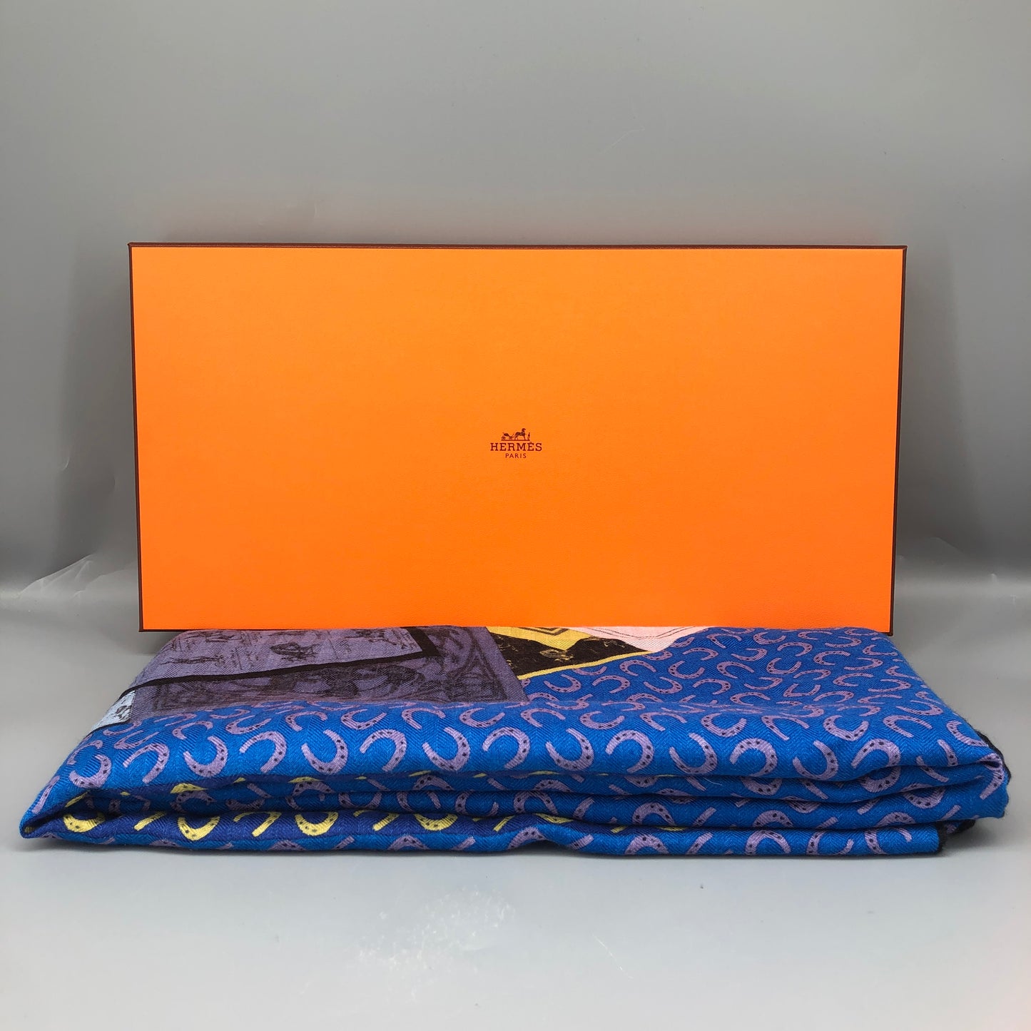 Hermes Horse Print Cashmere Silk Shawl Blue/Yellow/Black/Green 134*134cm