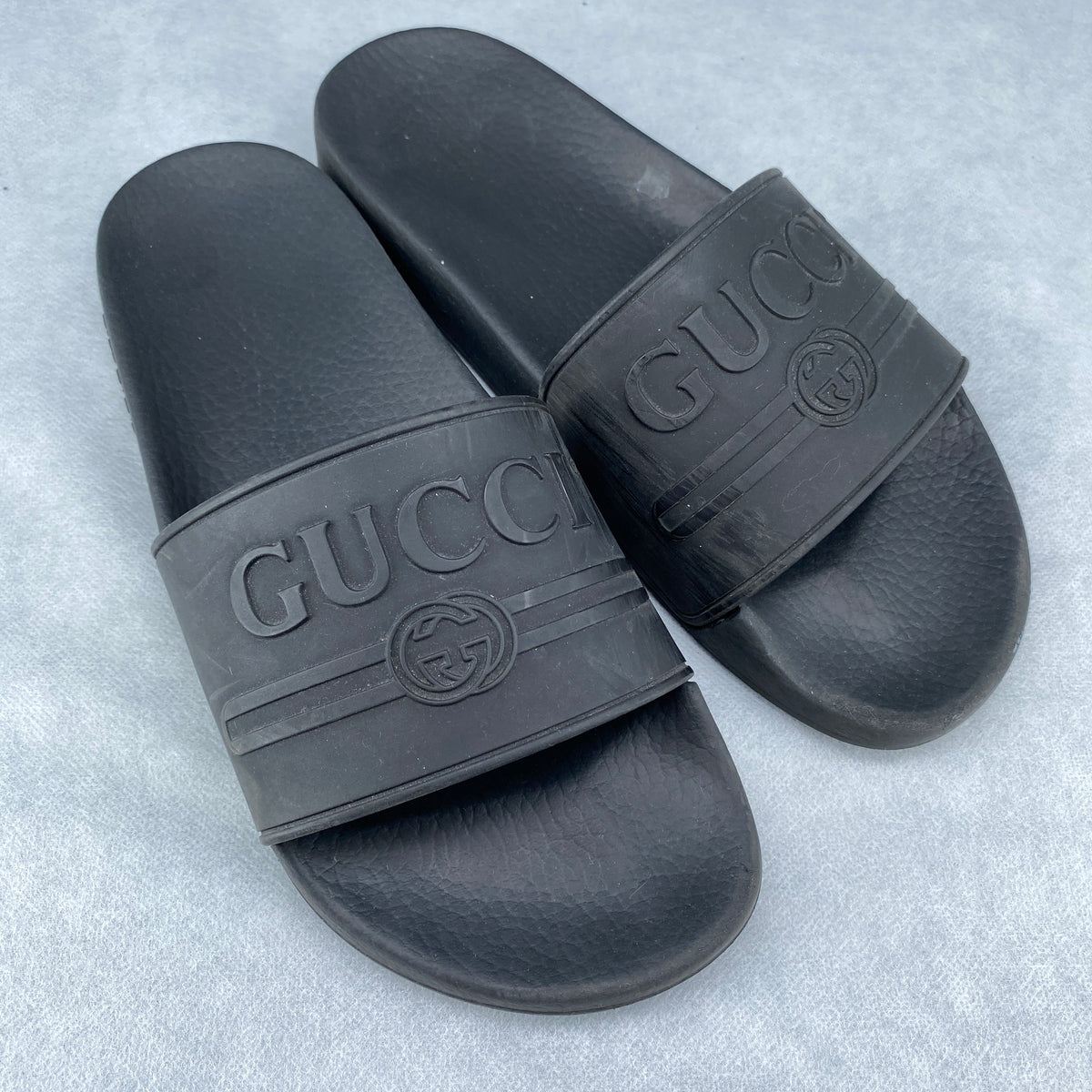 Gucci Men Black Logo Slide Sandal Shoes Size 8
