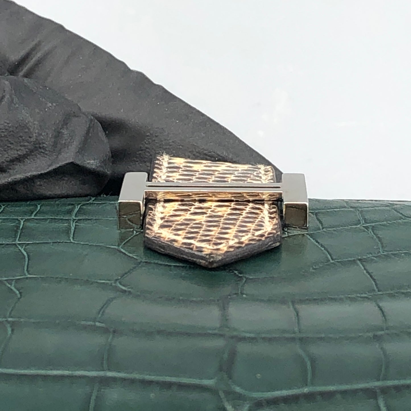 Hermes Dark Green Bearn Wallet Alligator Mix Lizard Leather