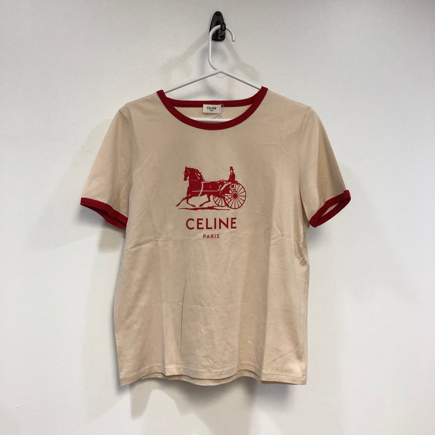 Celine Skin Color Carriage Logo Ringer T-Shirt Size L