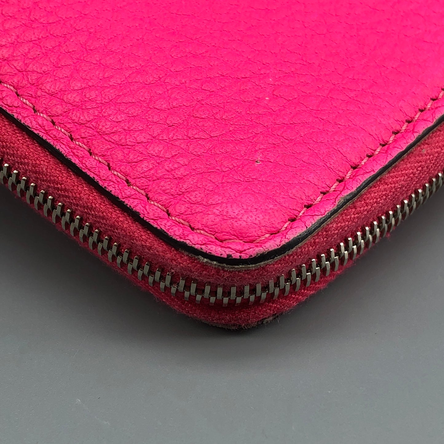 Celine Hot Pink Grained Leather Zip-Around Long Wallet