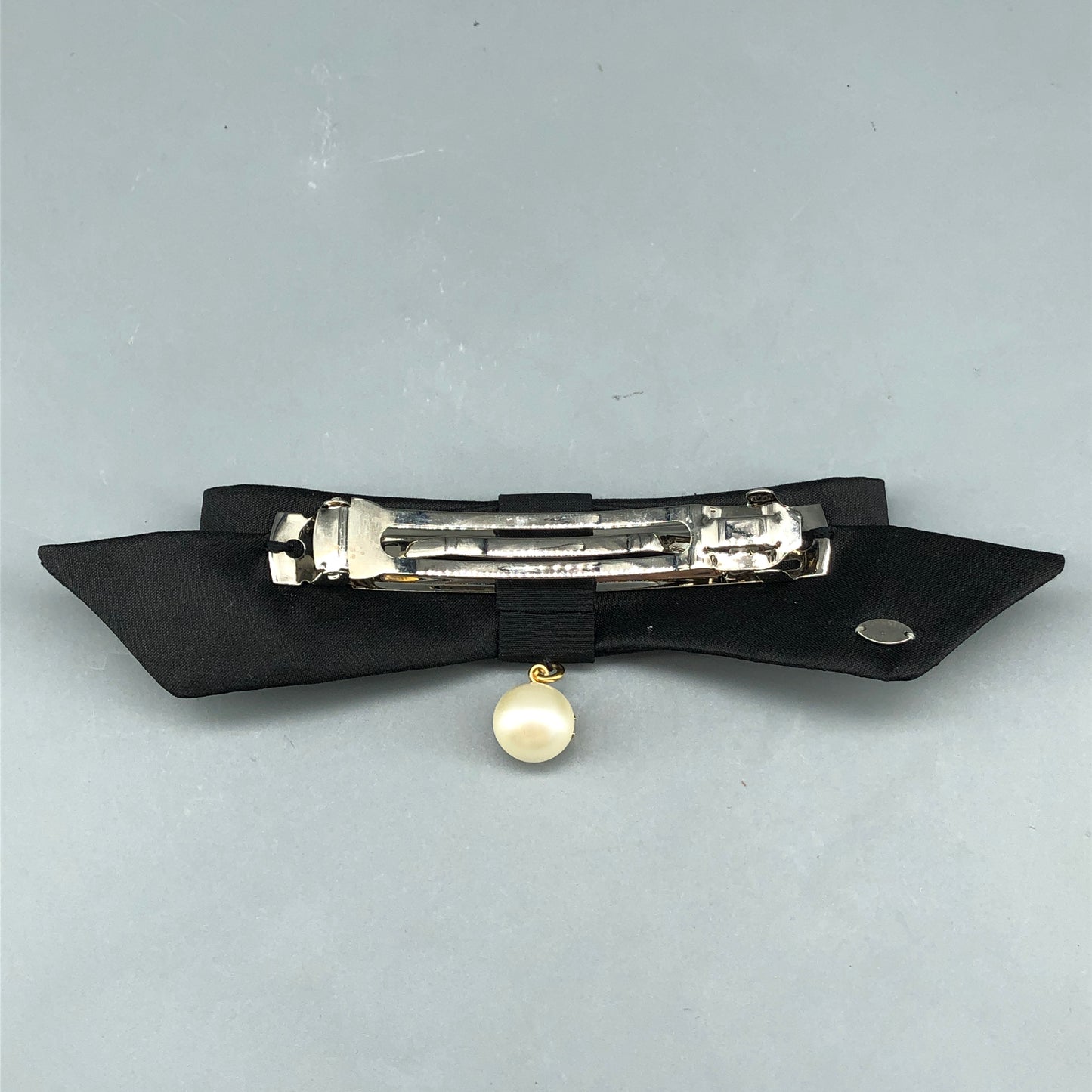 Chanel Black Bow Hair Clip with CC Pearl Charm
