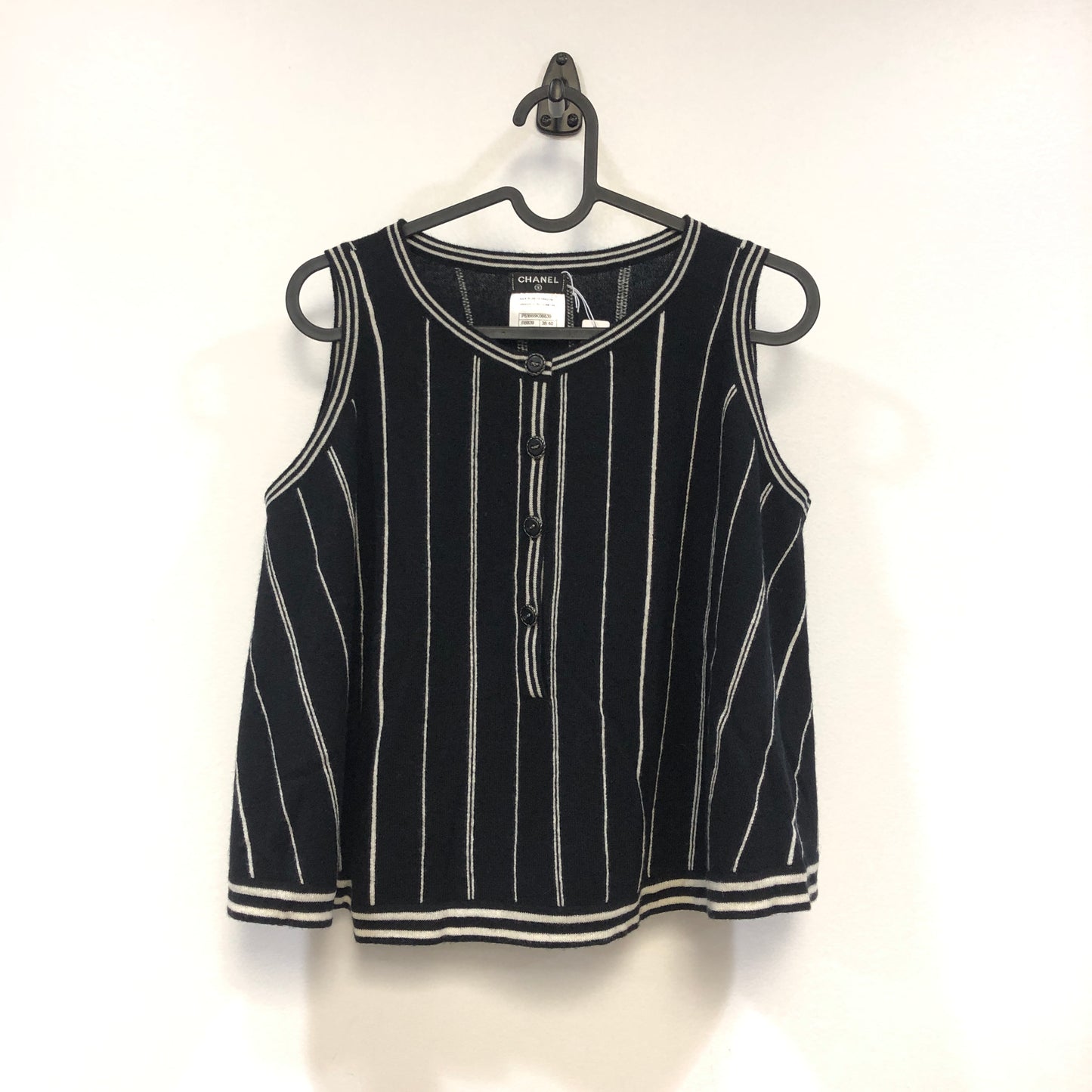 Chanel 15P Black and White stripe Cashmere 2pc Tank and Top