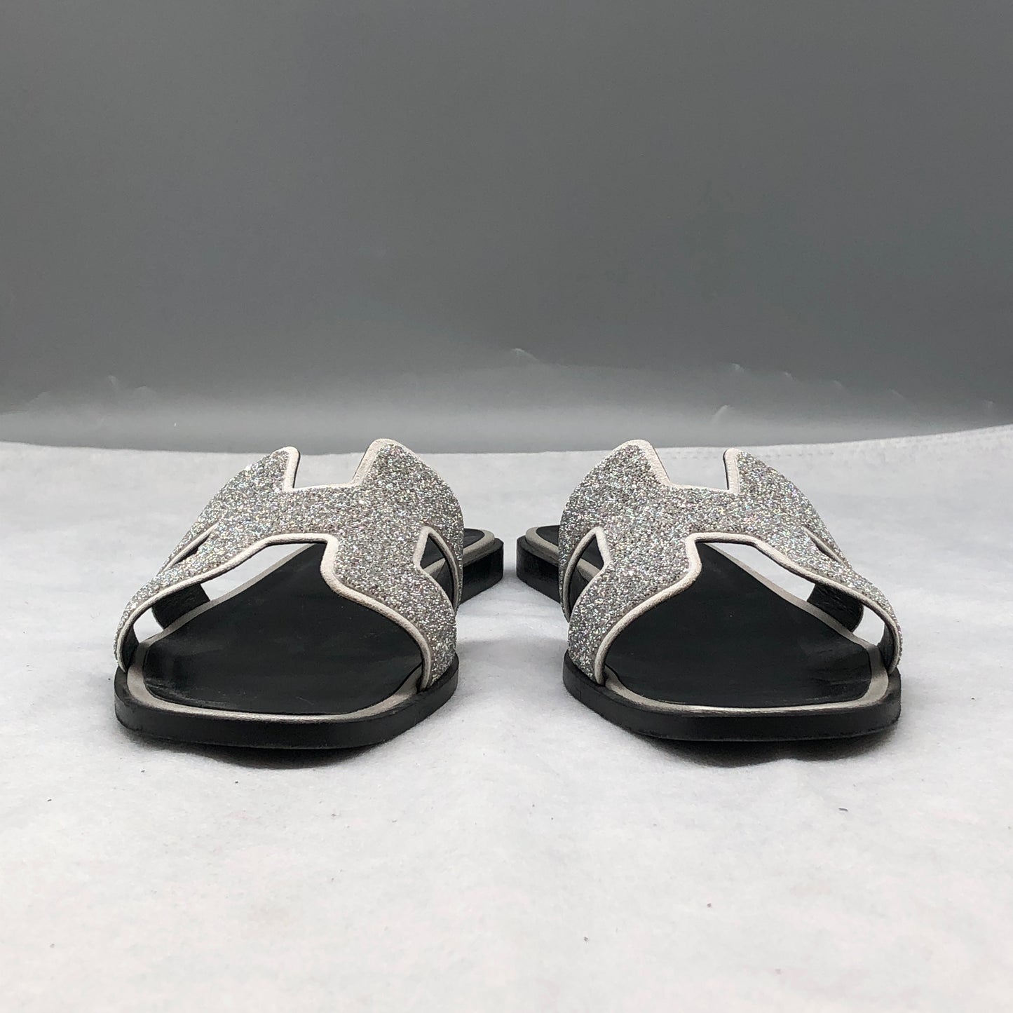 Hermes Silver Glitter Oran Sandals Size 37.5