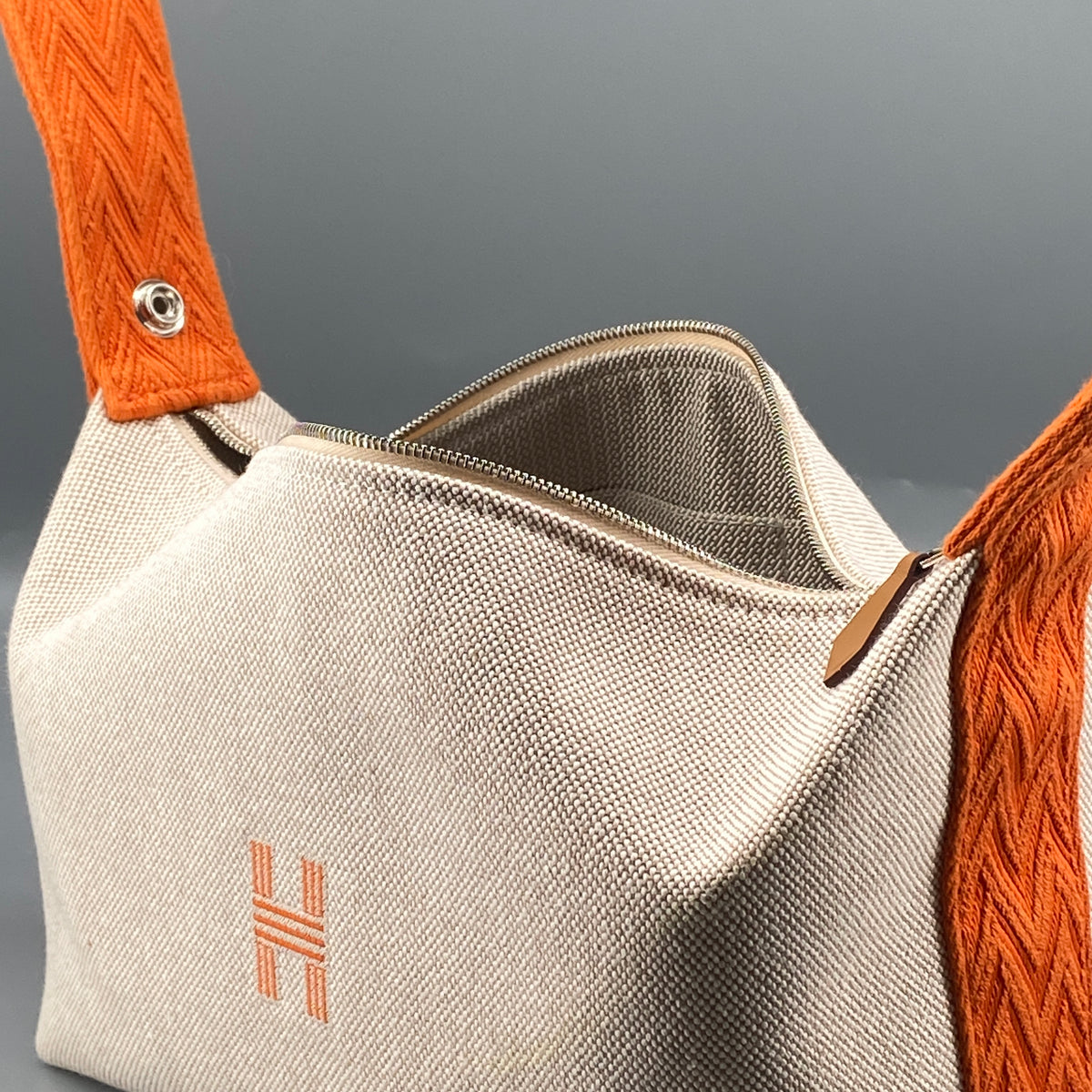 Herms Cream & Orange Canvas Bride-a-Brac Vanity Bag