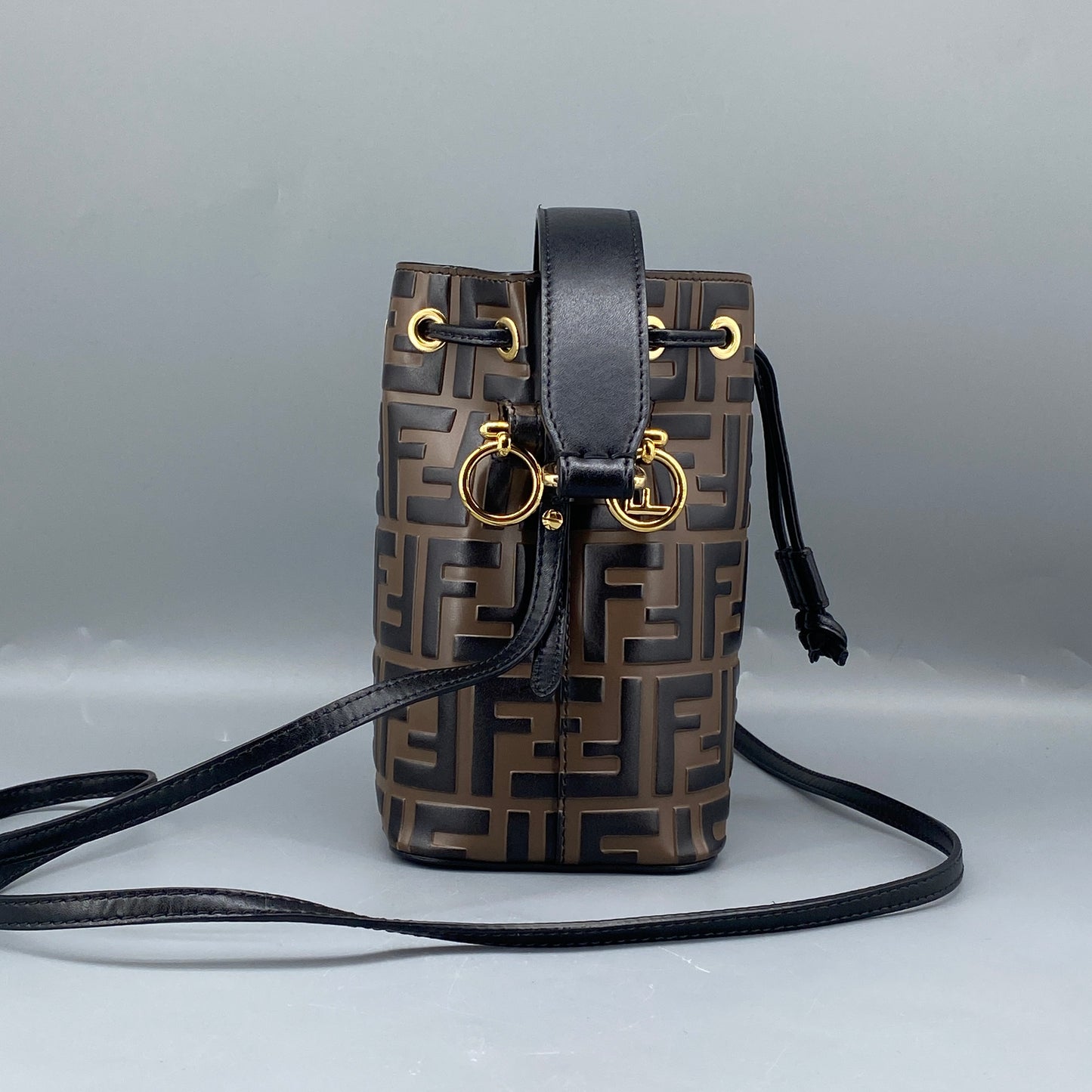Fendi Brown FF Print Mini Drawstring Bucket Bag
