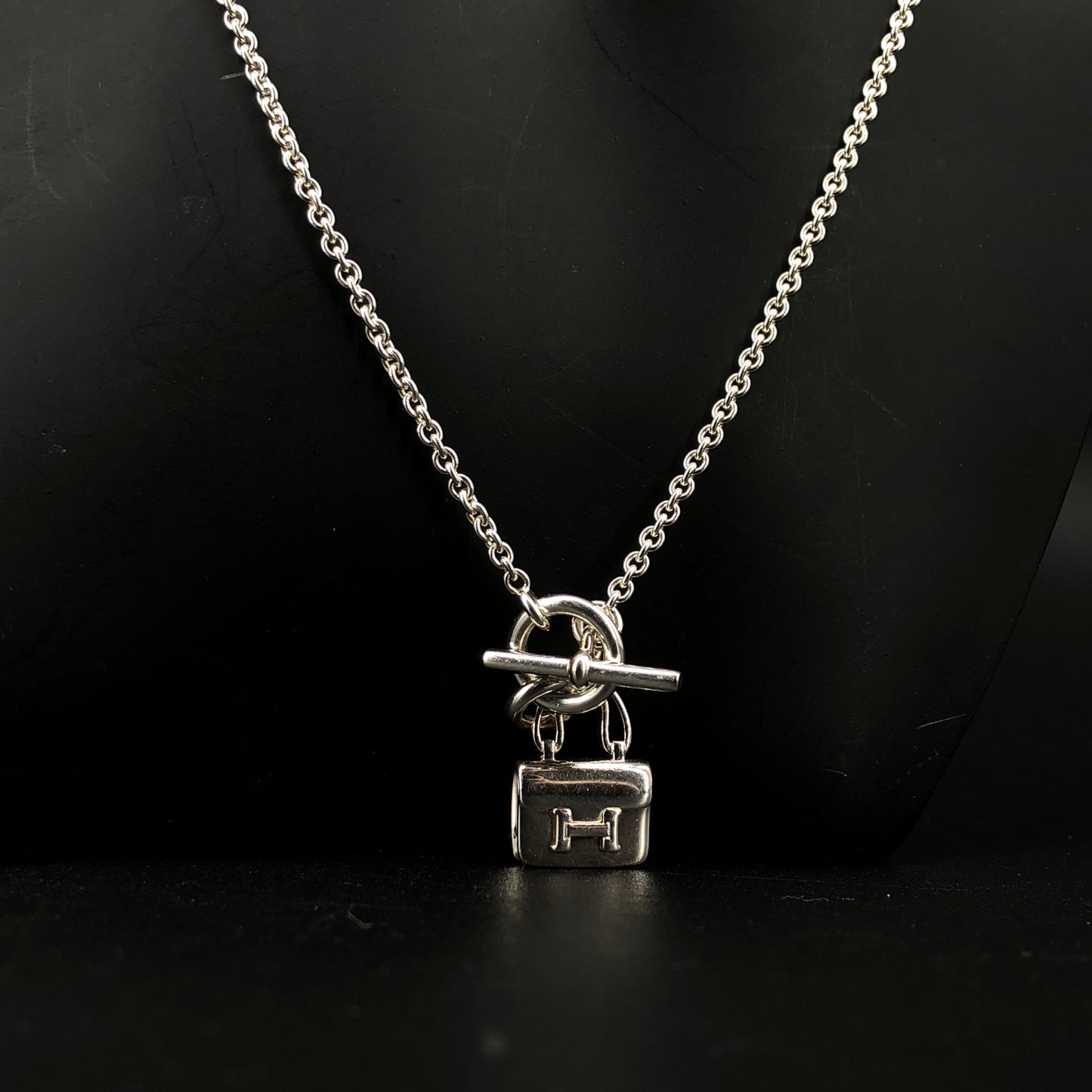 Hermes 925 Silver Mini Kelly Padlock Pendant Necklace