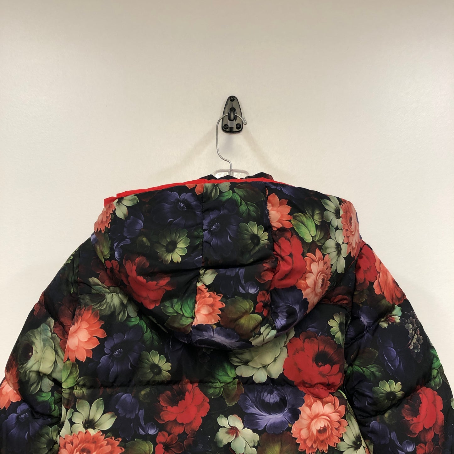 Moncler Floral Print Red Trim Hooded Down Jacket Size 1