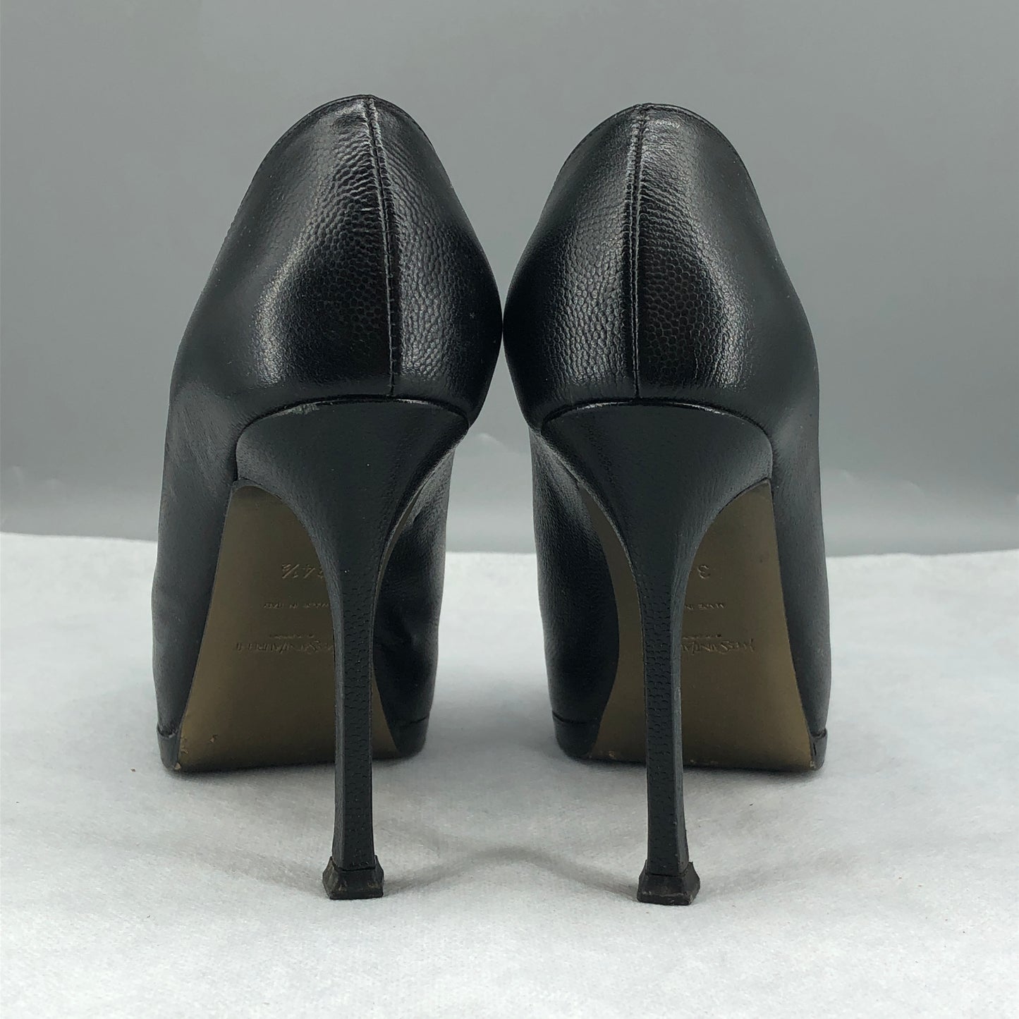 Saint Laurent Black Smooth Calfskin Platform Stiletto Pumps 34.5
