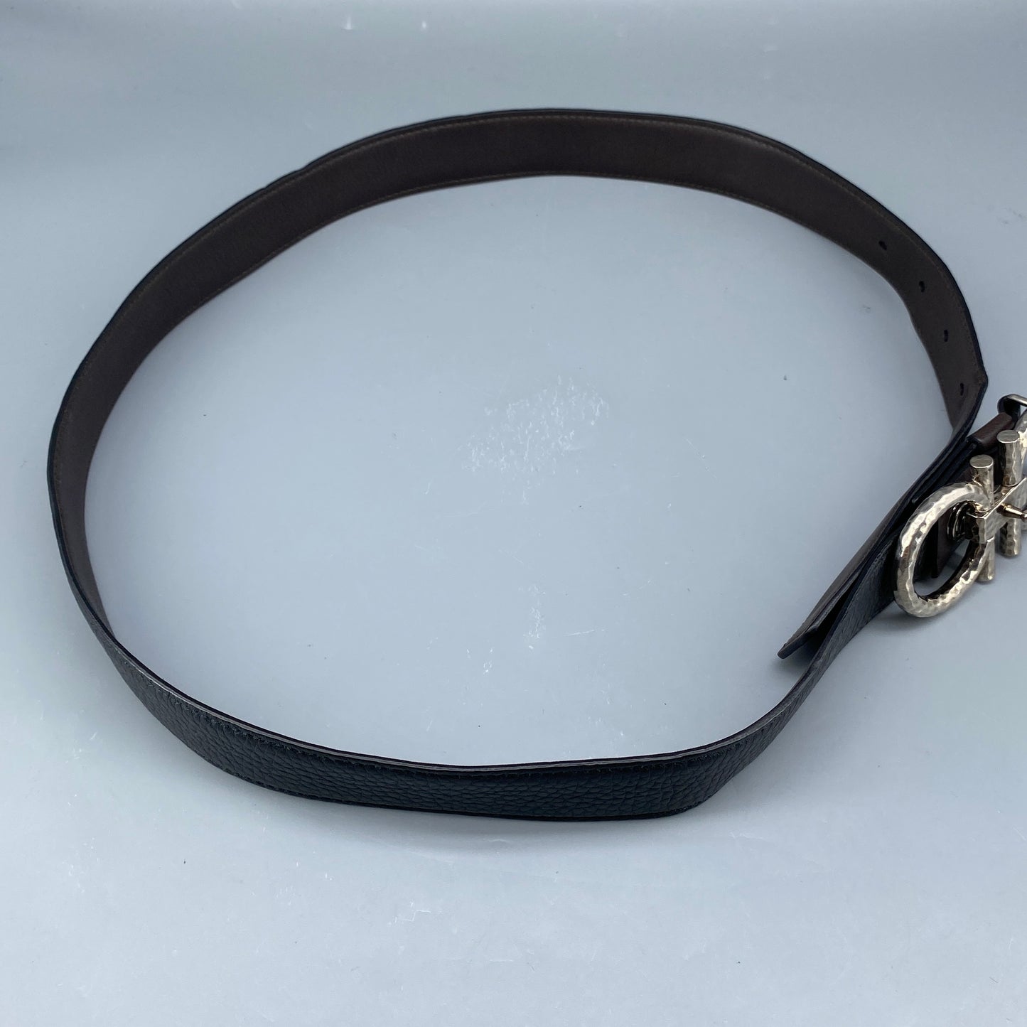 Ferragamo Black Leather Double Gancini Buckle Belt 95cm