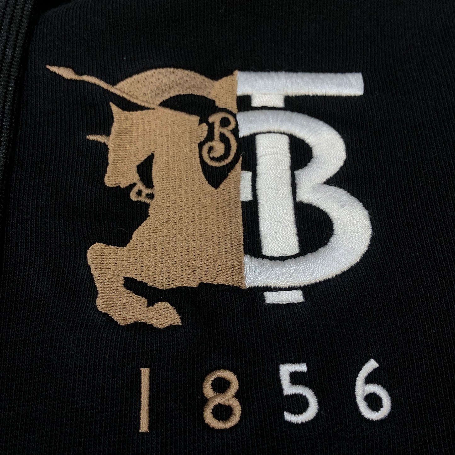 Burberry Black Full‑Zip Hoodie TB Logo Sweatshirt Size S