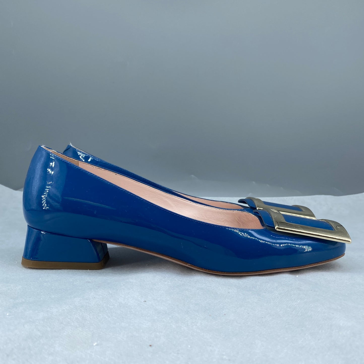 Roger Vivier Metal Buckle Patent Low Heel Shoes Size 40 Royal Blue