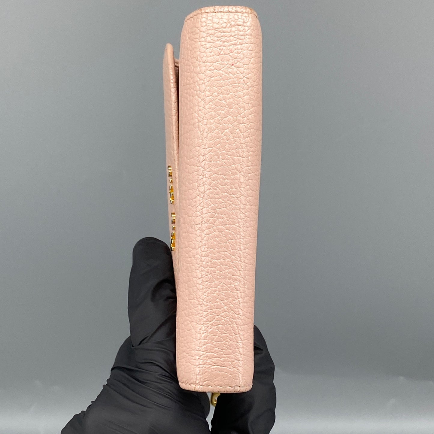 Miu Miu Blush Pink Pebbled Leather Tri-Fold Wallet