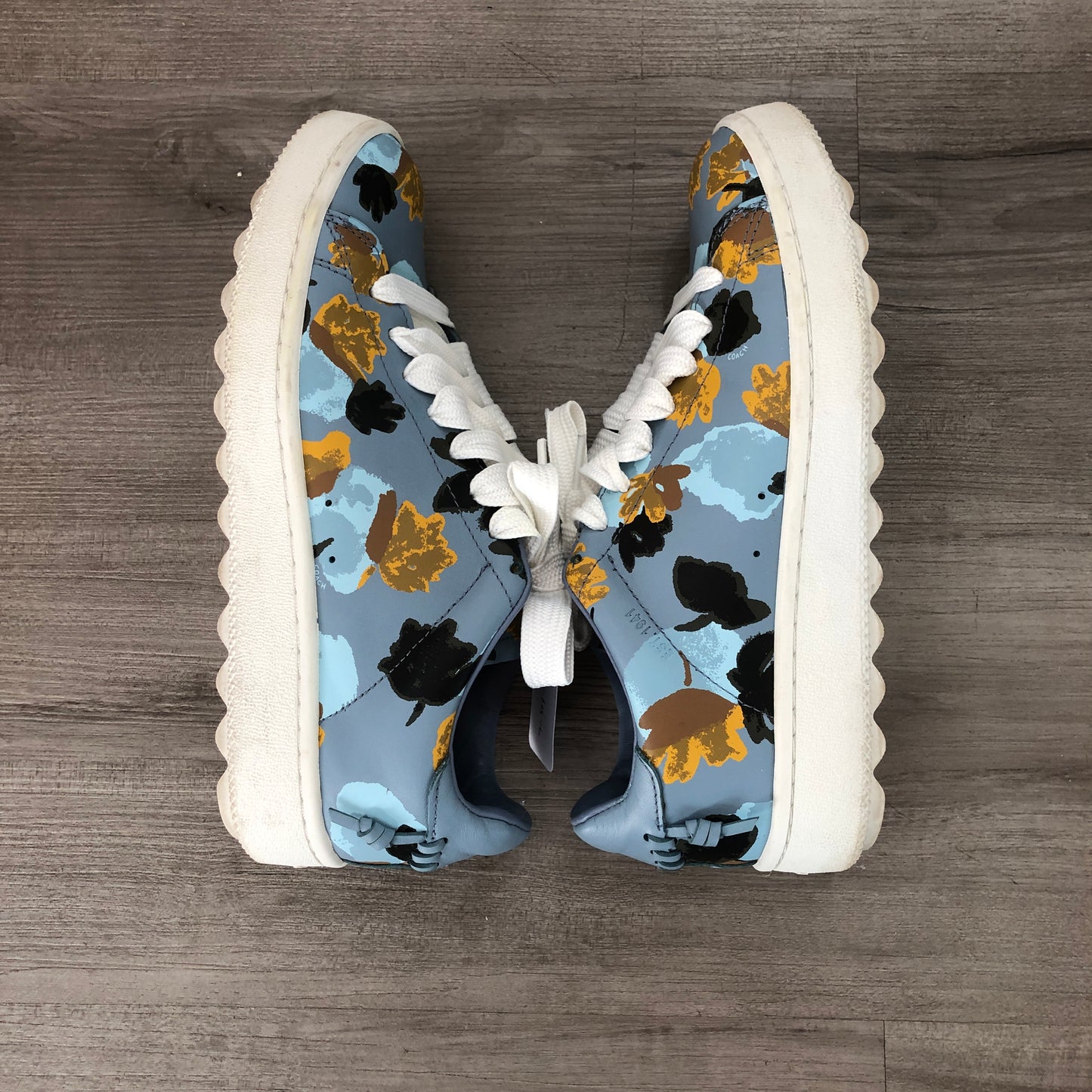 Coach Wome's Floral Print Low Top Canvas Sneakers Size 36.5 Blue Gold