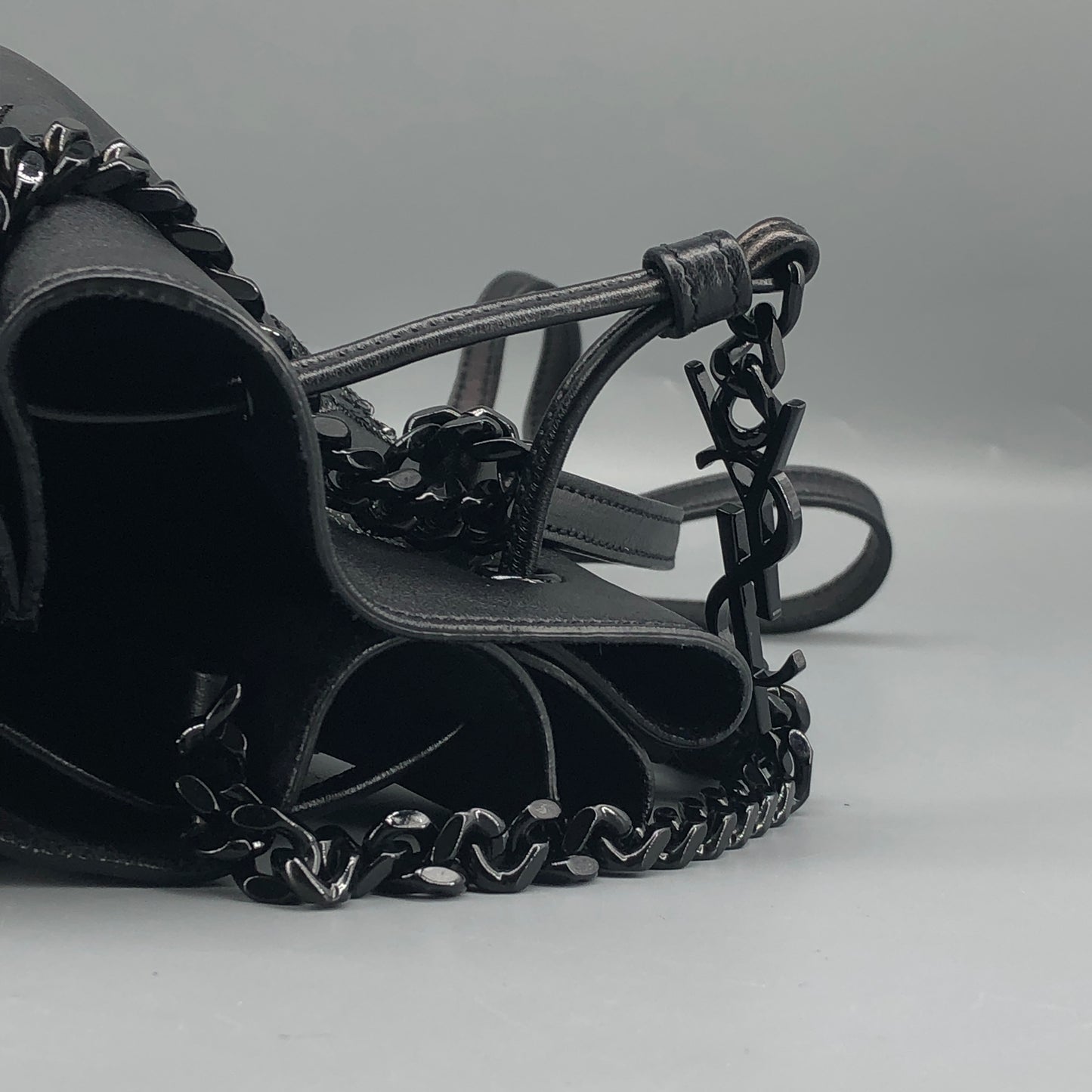 Saint Laurent Star Embossed Leather Mini Drawstring Bucket Bag Black