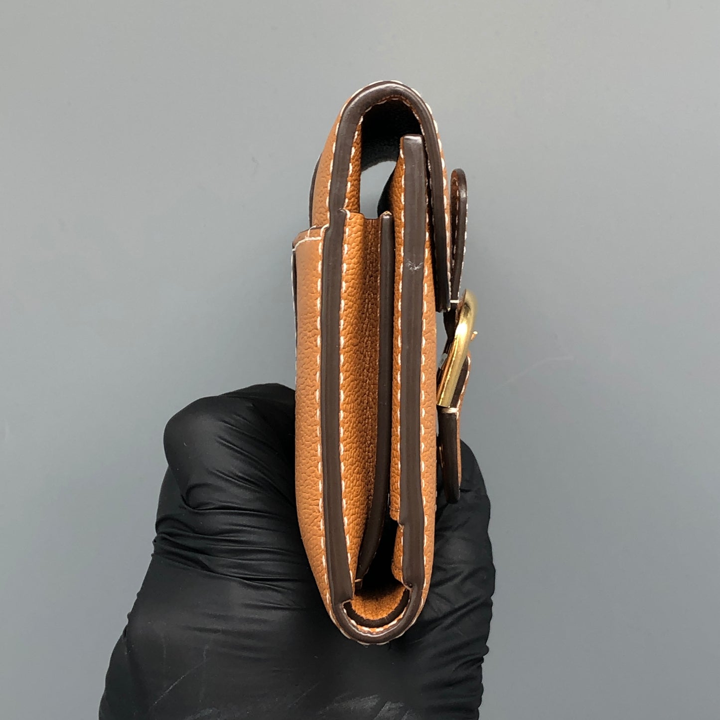 Delvaux Tan Grained Leather Compact Wallet