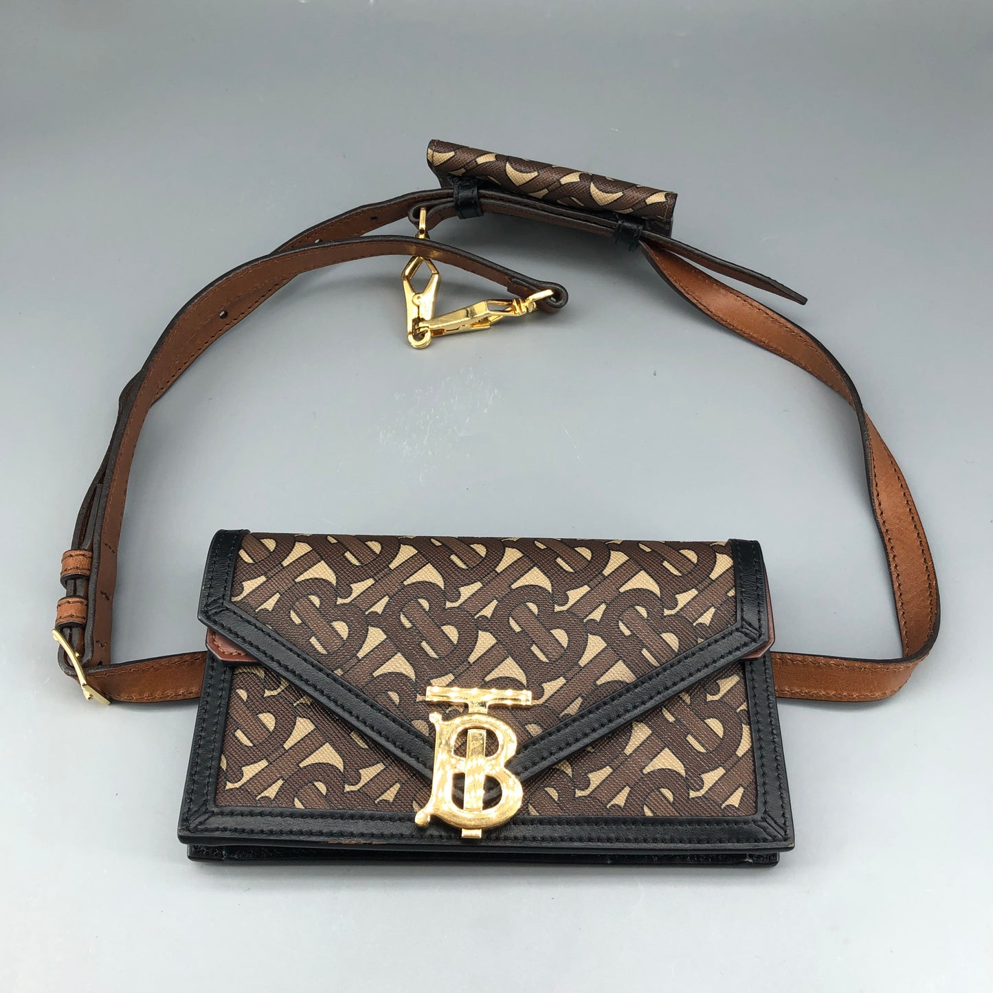 Burberry TB Monogram Canvas Waist Belt Fanny Pack Brown