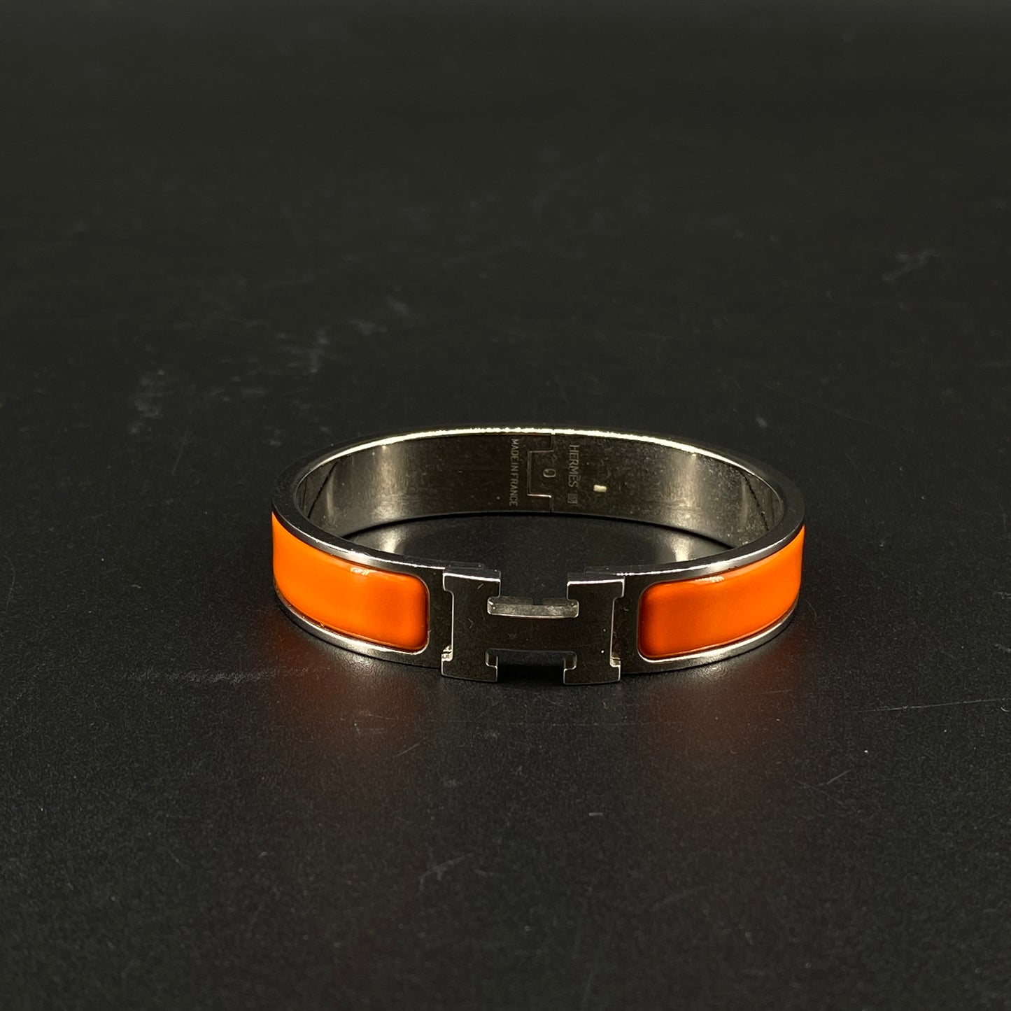 Hermes Orange Enamel H Buckle Bangle Bracelet