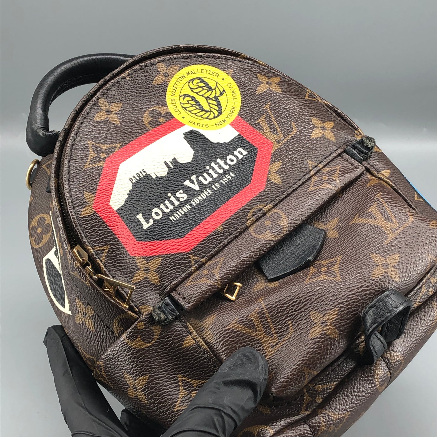 Louis Vuitton Mini Palm Springs Backpack World Tour Patch Monogram Canvas