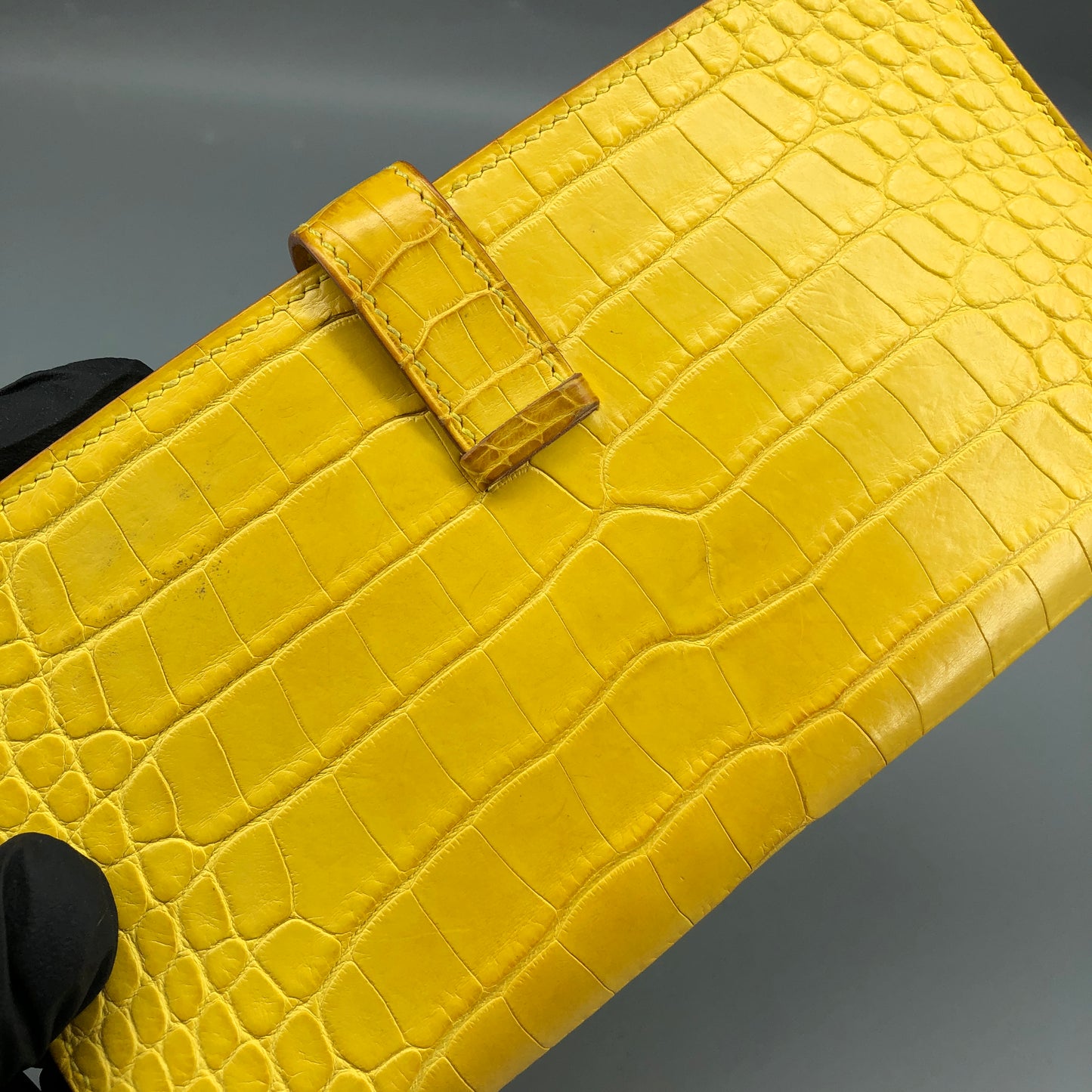 Hermes 2011 Bearn Alligator Long Wallet Yellow