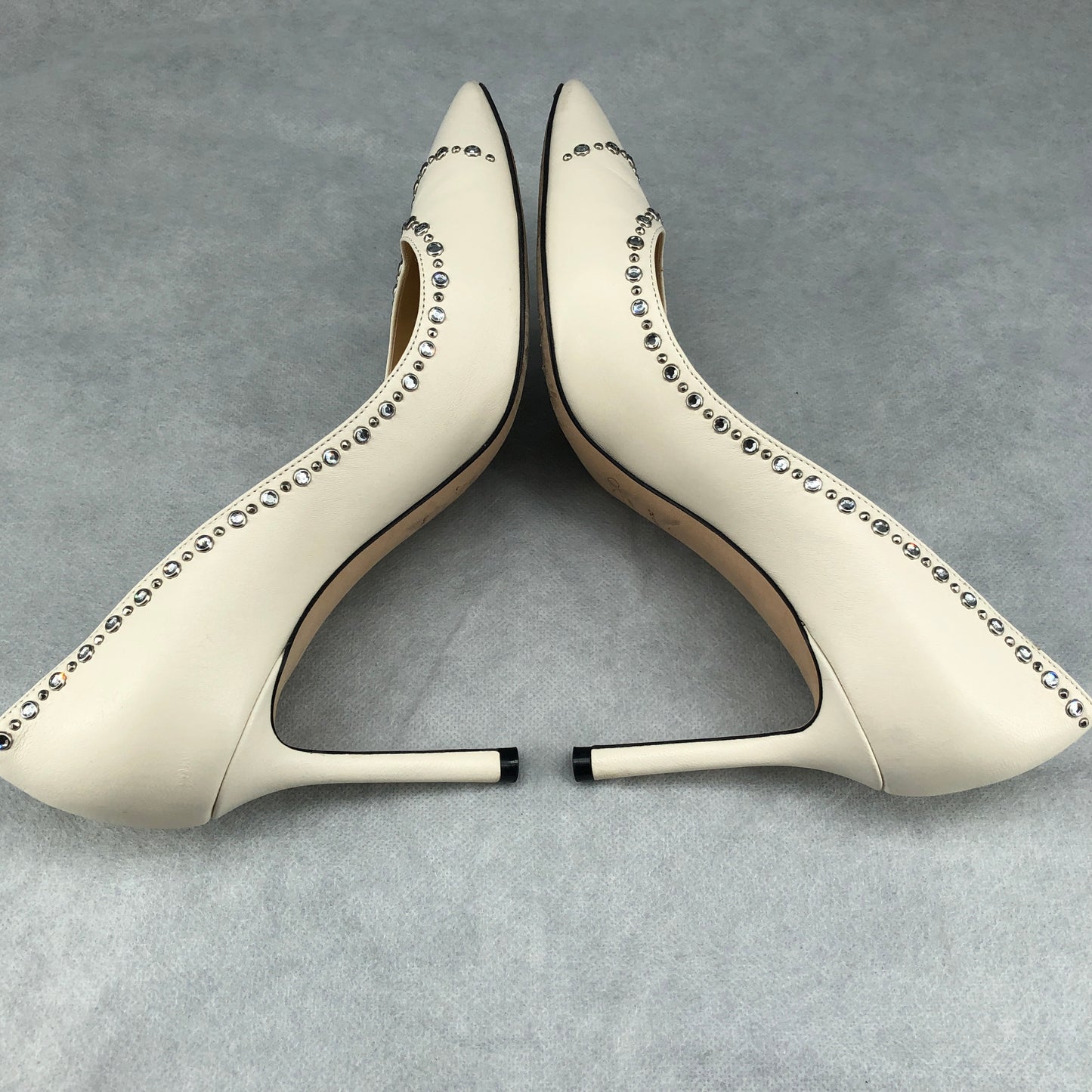 Jimmy Choo Women's  Cream Crystal Trim Pointed Toe Stiletto Heels Shoes Size 37