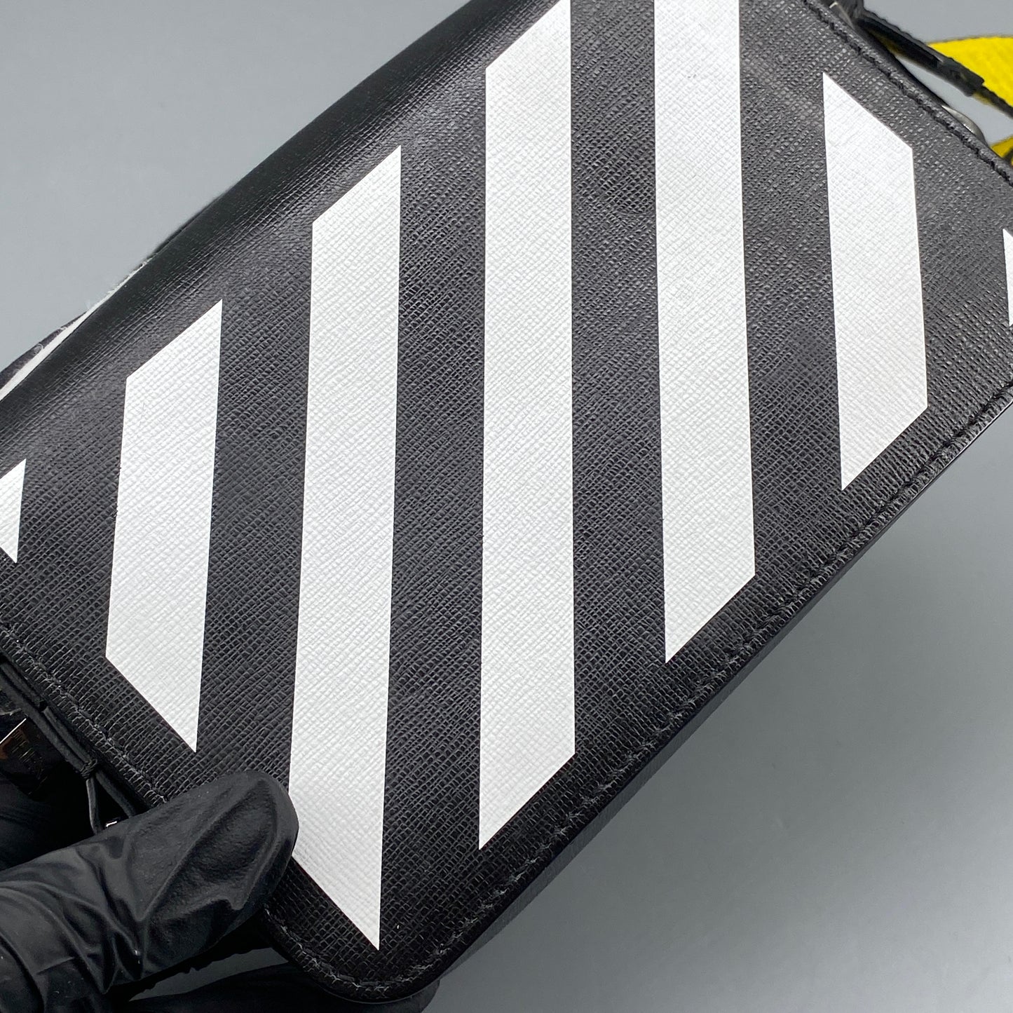 Off White Black Diagonal Stripe Leather Crossbody Bag