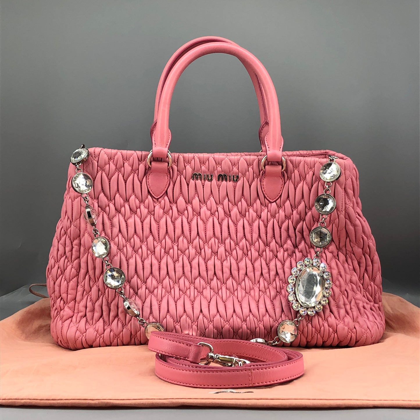 Miu Miu Matelasse Nappa Crystal Tote Bag Pink
