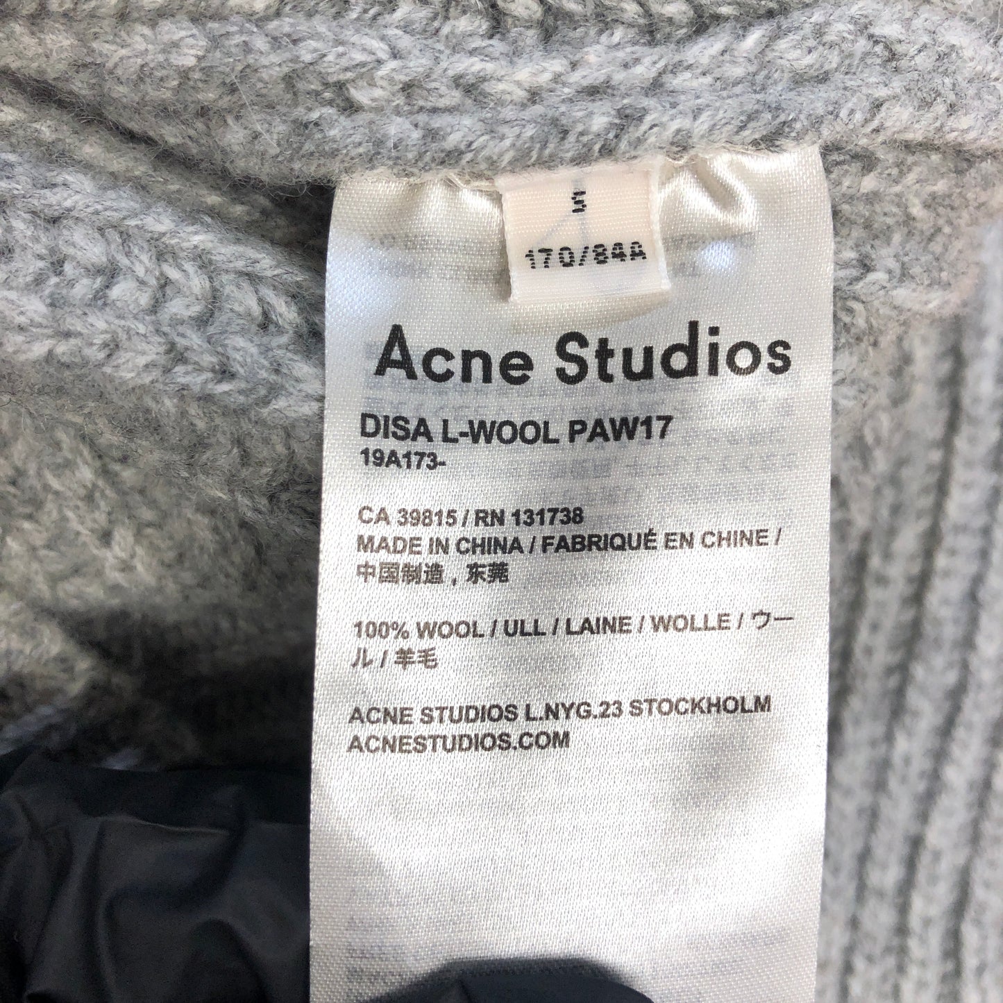 Acne Studios Grey Ribbed Knit Turtleneck Sweater Size S