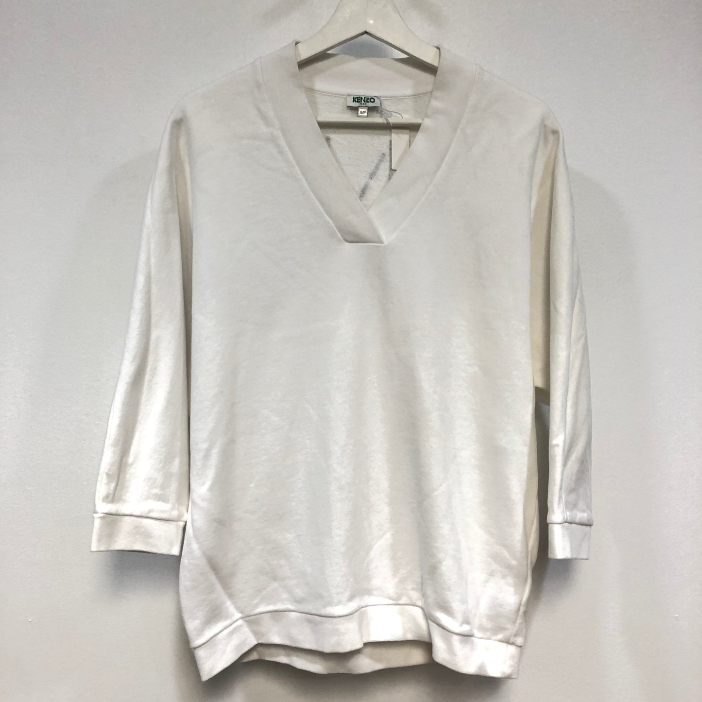 Kenzo White V-Neck 3/4 Sleeve Logo T-Shirt Size S