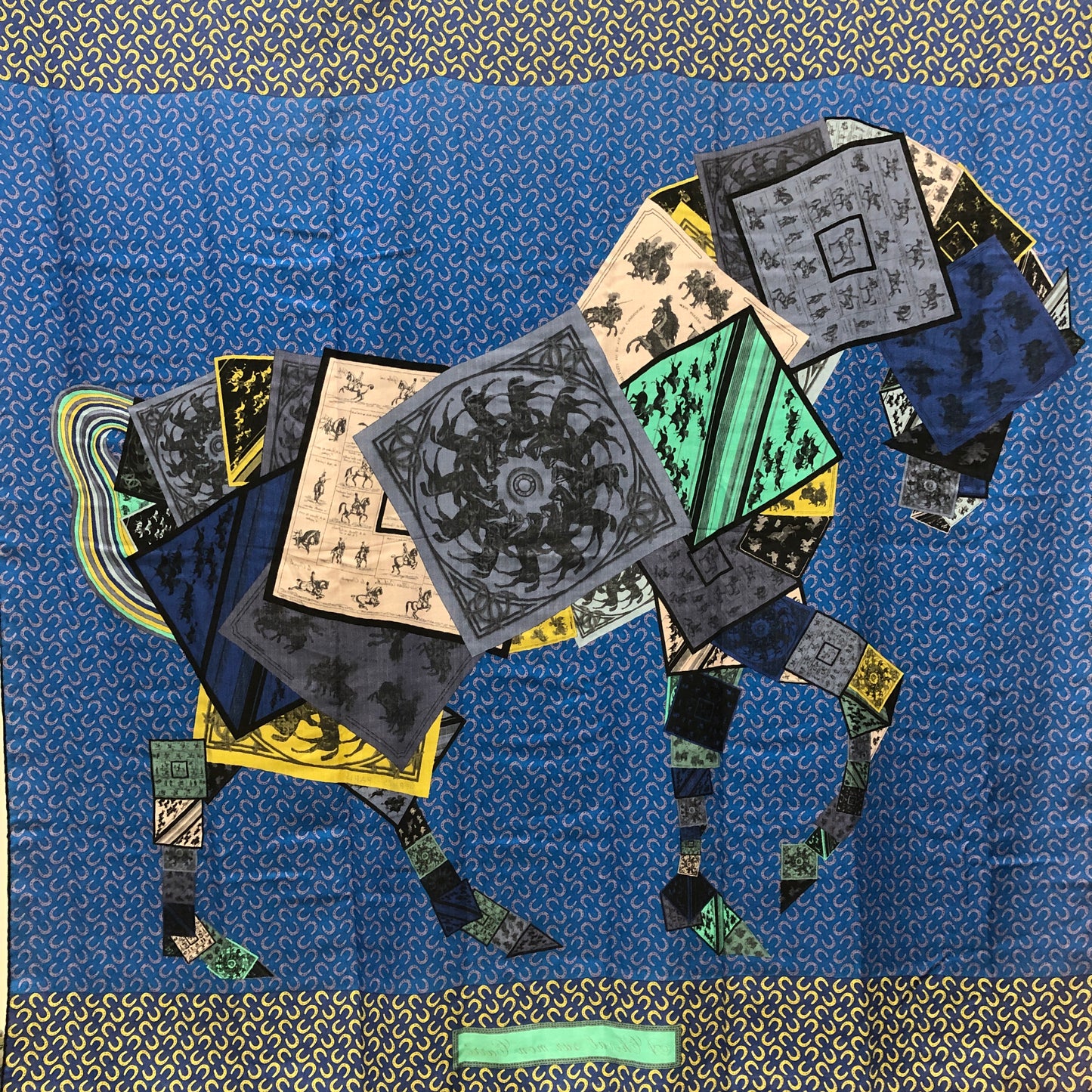 Hermes Horse Print Cashmere Silk Shawl Blue/Yellow/Black/Green 134*134cm