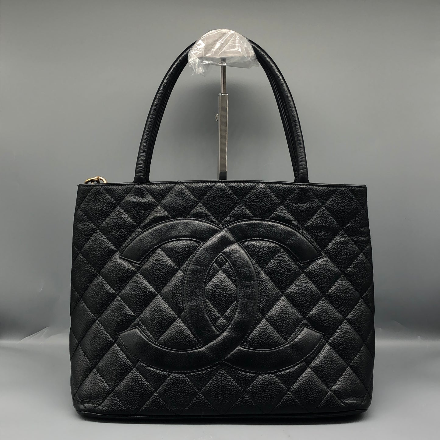 Chanel Quilted Caviar Leather CC Tote Bag Black