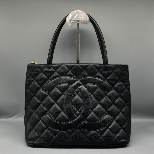 Chanel Quilted Caviar Leather CC Tote Bag Black