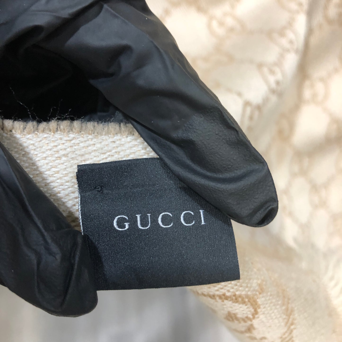 Gucci GG Supreme Jacquard Wool Scarf Beige