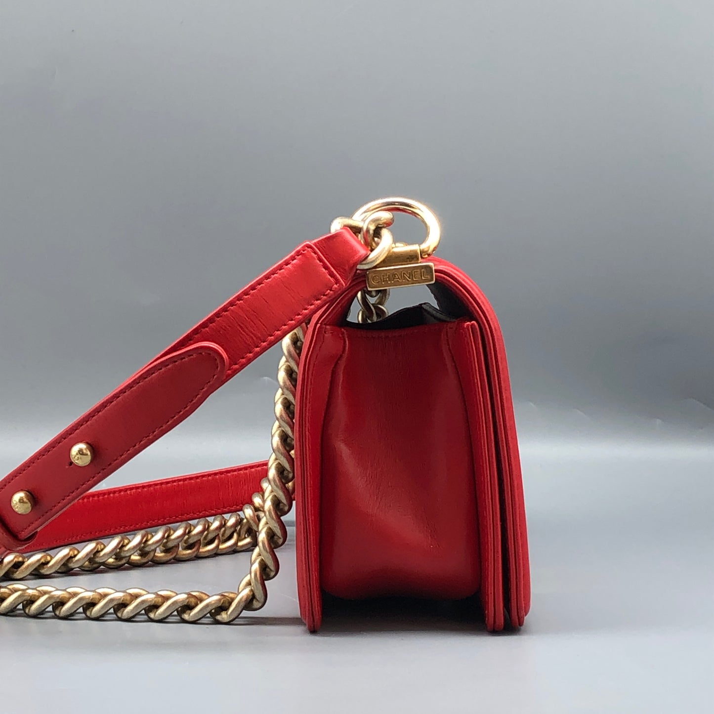 Chanel Small Red Python Leather Boy Flap Bag