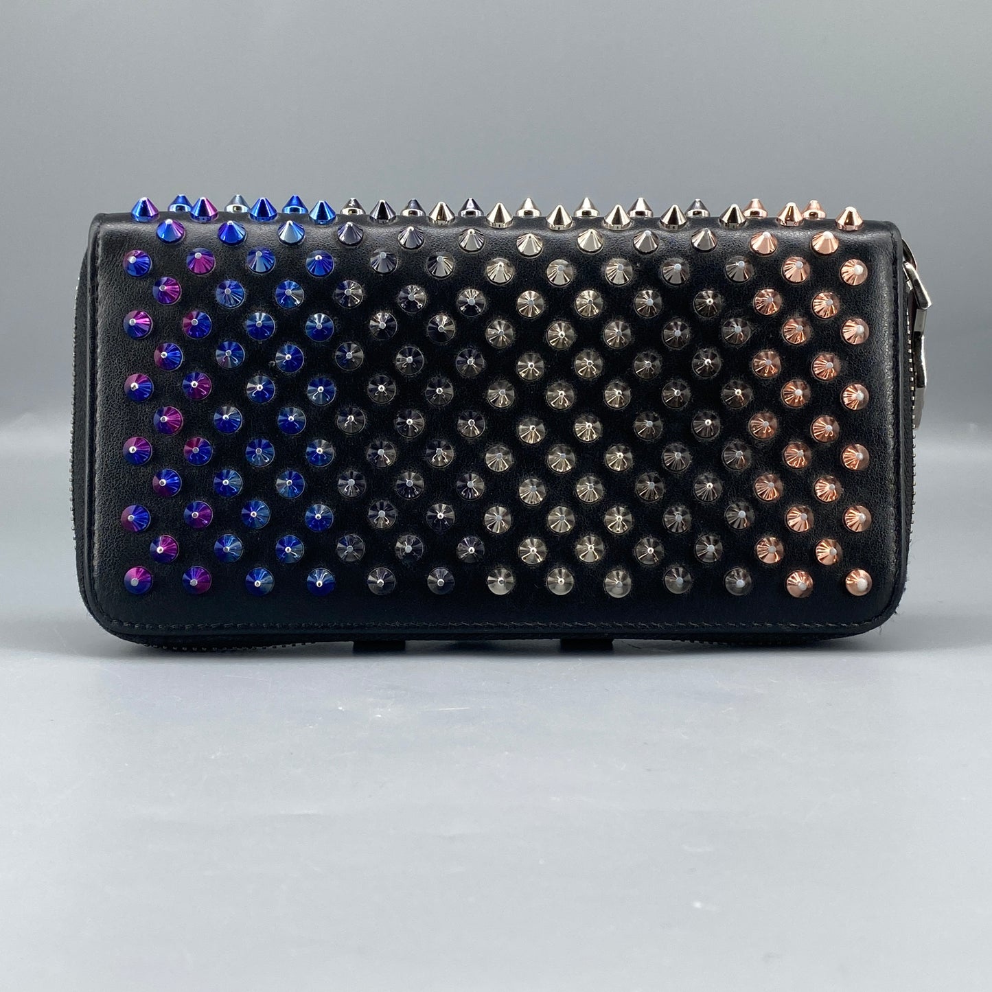 Christian Louboutin Black Leather Spiked Zip Around Long Wallet