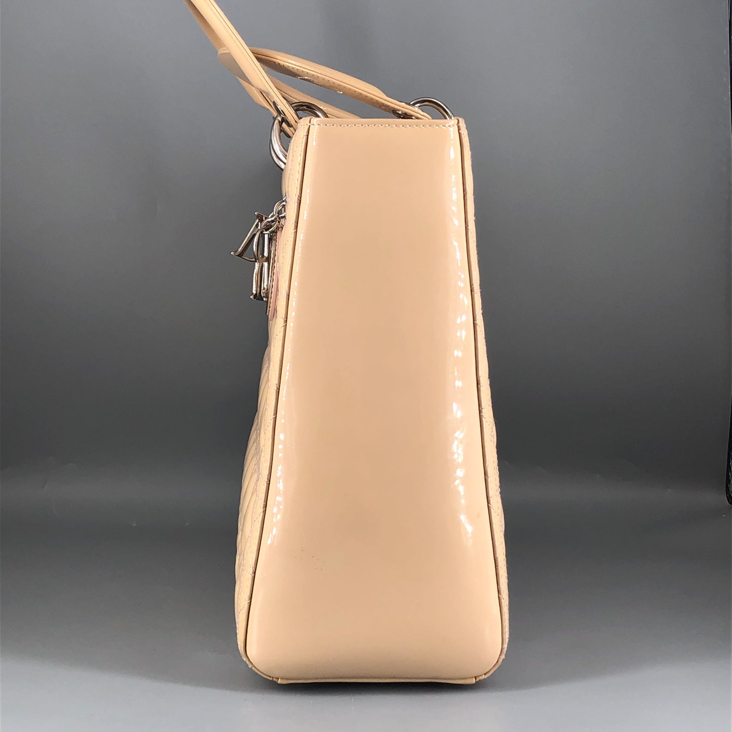 Christian Dior Lady Dior Large Cannage Patent Leather Handbag Nude